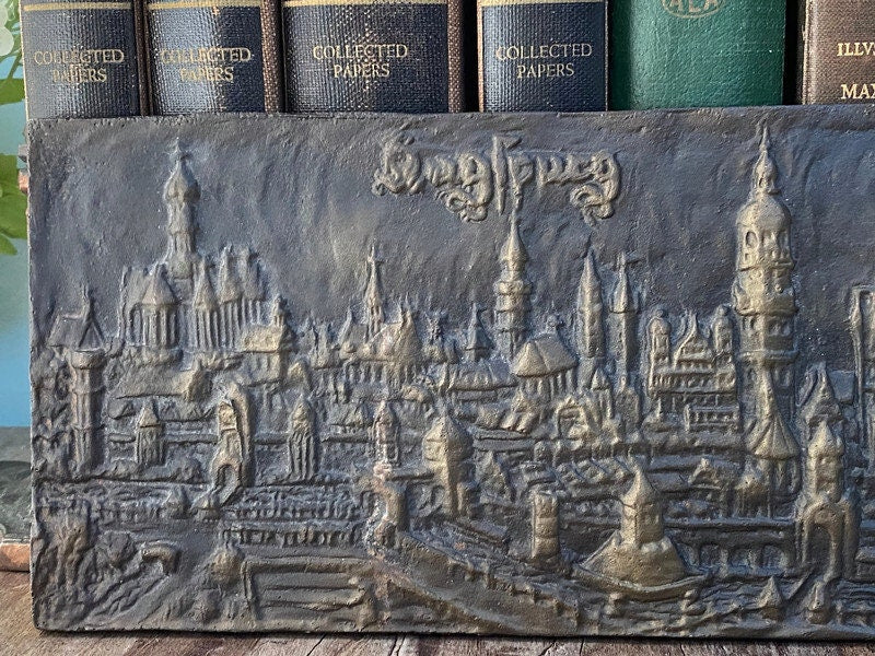 Antique Augsburg Cityscape Cast Iron Plaque