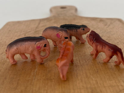Vintage Tiny Pink Celluloid Zoo Animals