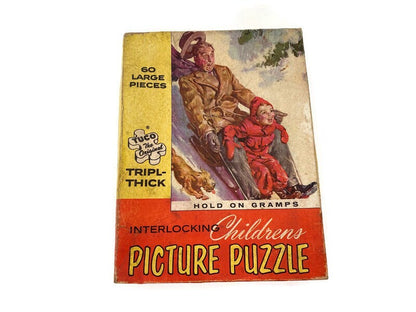 Vintage Tuco Triple-Thick Jigsaw Picture Puzzle, 1940s Hold on Gramps
