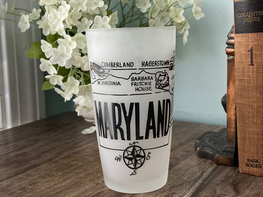 Midcentury Maryland Souvenir Glass with State Map