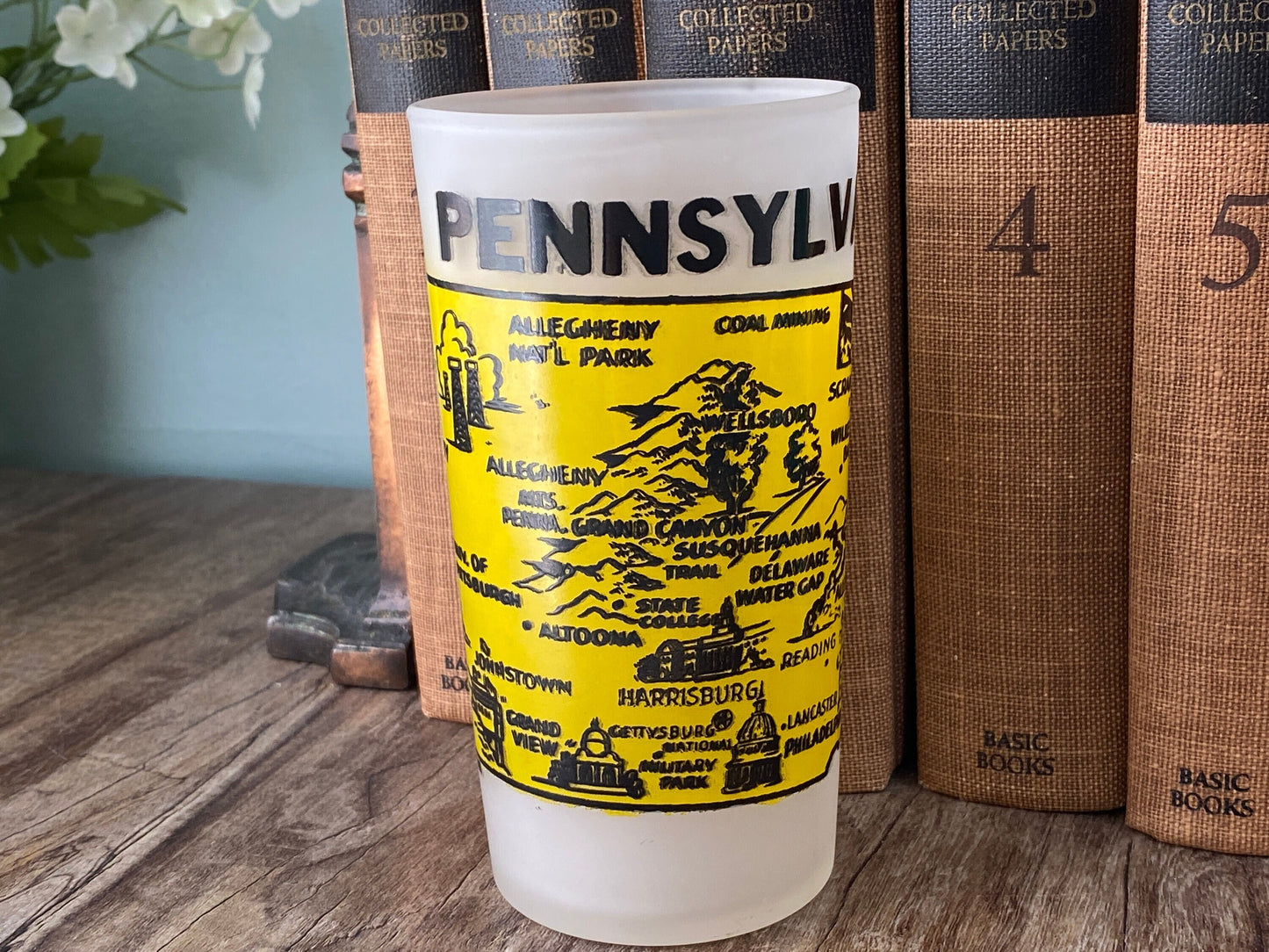 Midcentury Pennsylvania Souvenir Glass with State Map