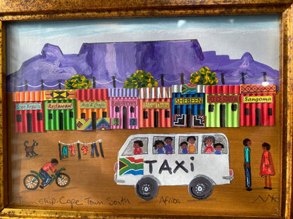 Vintage South African Township Cape Town Framed Mixed Media Art