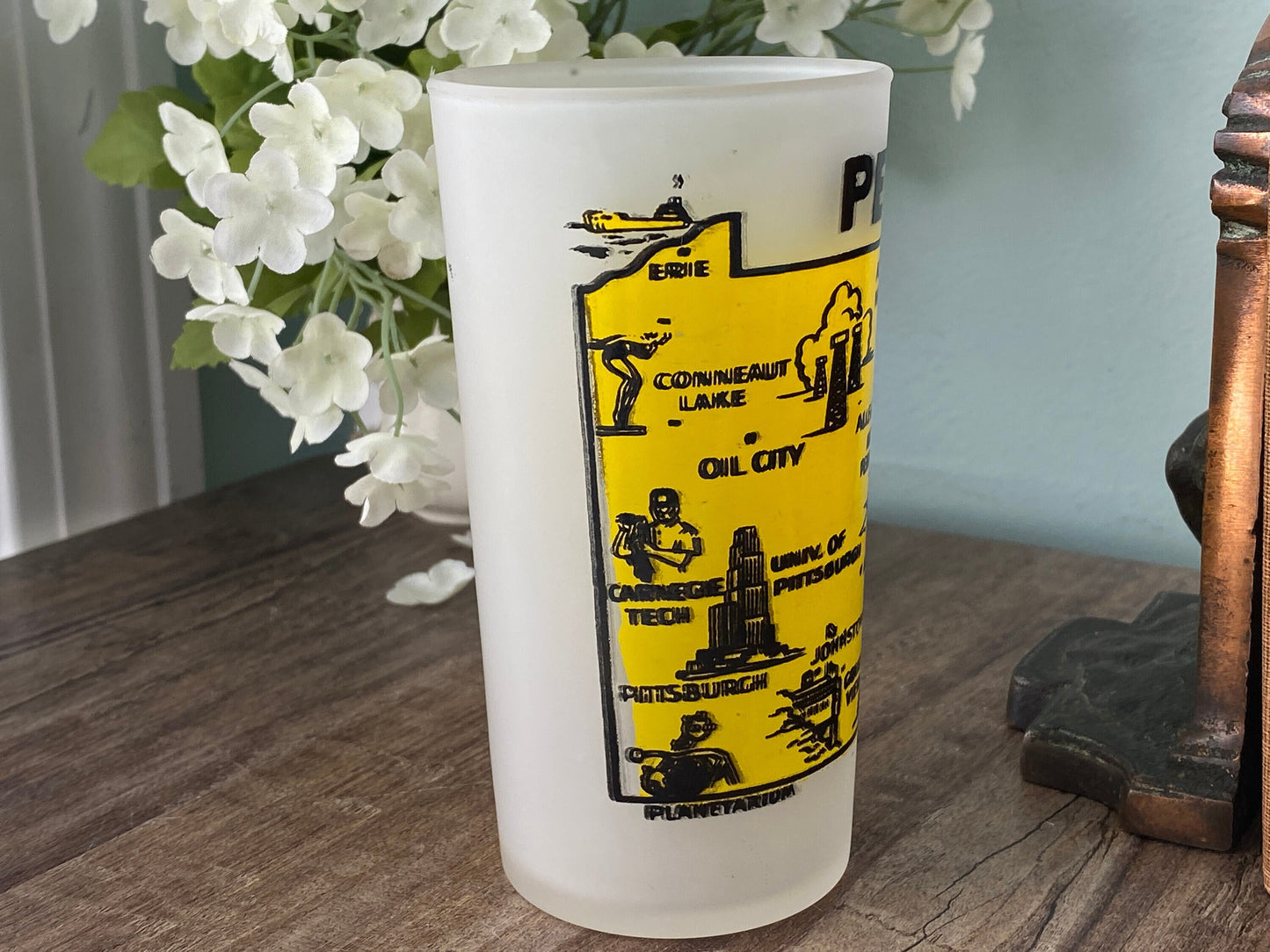 Midcentury Pennsylvania Souvenir Glass with State Map