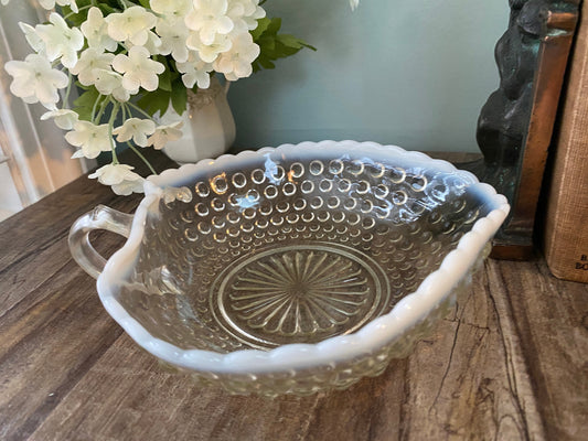 Vintage Opalescent Hobnail Candy Dish with Handle