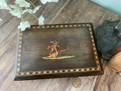 Vintage Wood Box with Veneer and Inlay