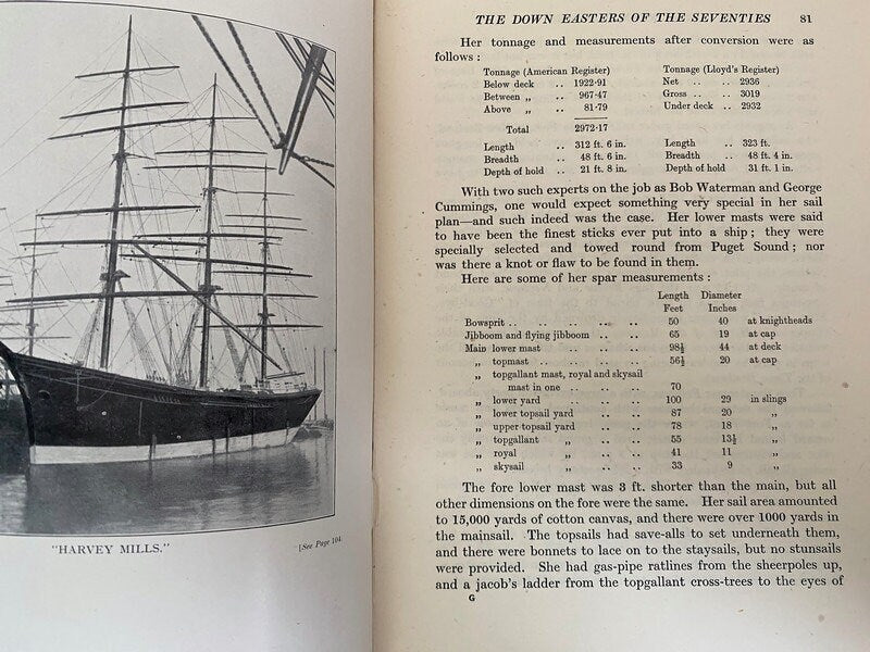 Vintage Hardcover Book The Down Easters: A Classic Maritime History Book by Basil Lubbock