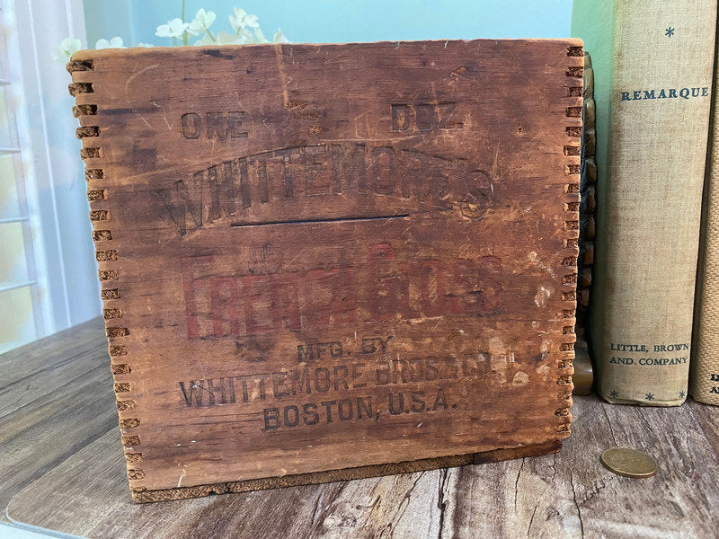 Antique Dovetailed Wood Advertising Box Boston Massachusetts