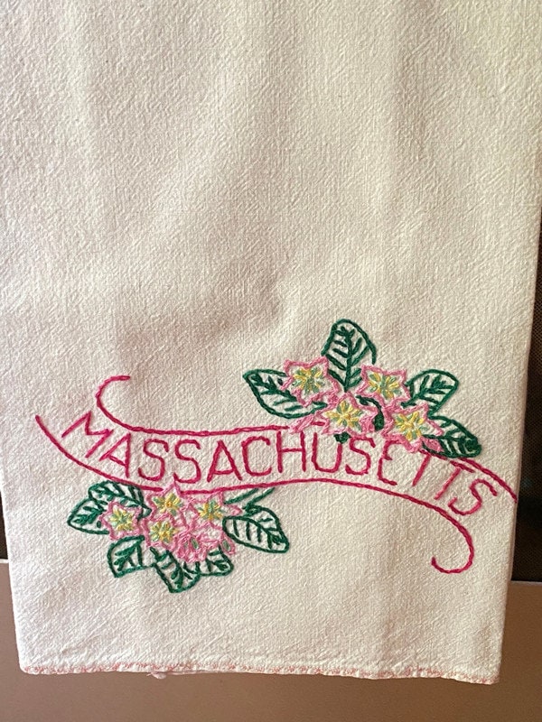 Vintage Embroidered Massachusetts Kitchen Towel