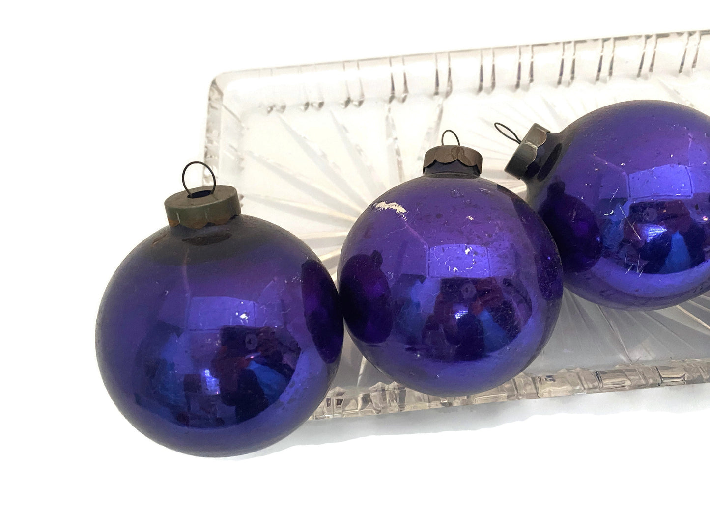 Midcentury Purple Glass Christmas Ornaments