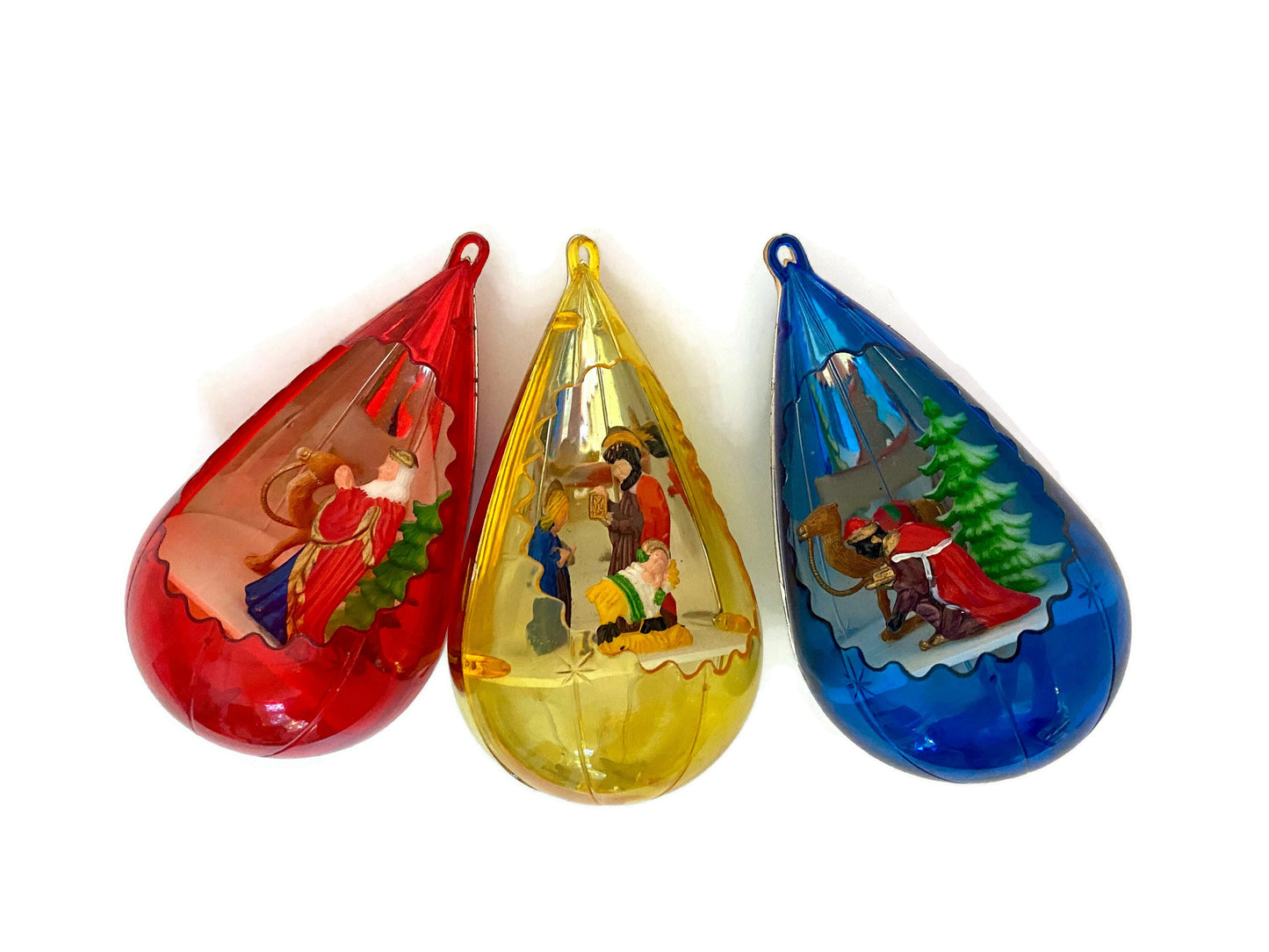 Midcentury Plastic Diorama Christmas Ornaments