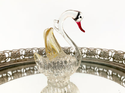 Vintage Spun Glass Christmas Swan Tree Ornament