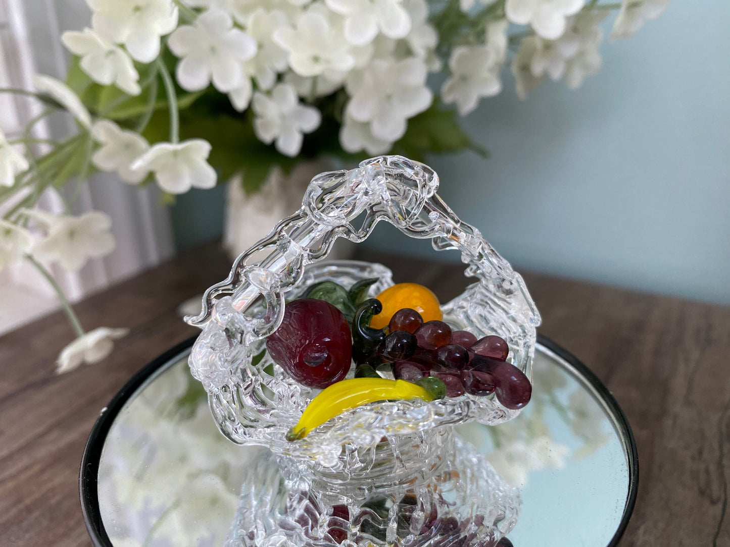 Vintage Spun Glass Basket with Fruit