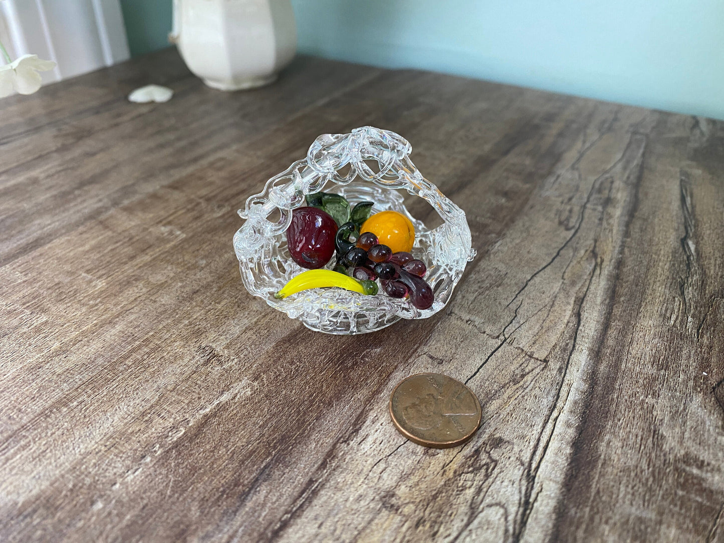 Vintage Spun Glass Basket with Fruit