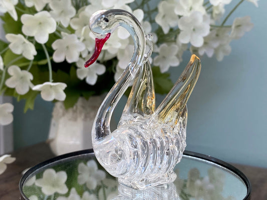 Vintage Spun Glass Christmas Swan Tree Ornament