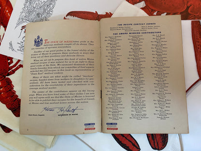 Vintage Maine Lobster Set, Bibs, Napkins, and Recipe Book