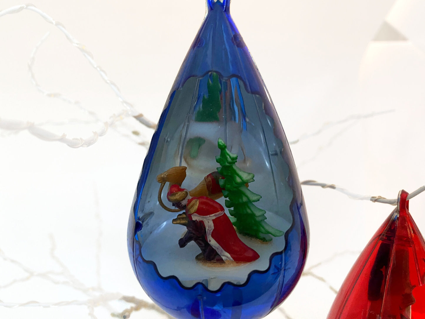 Midcentury JewelBrite Plastic Diorama Christmas Tree Ornaments