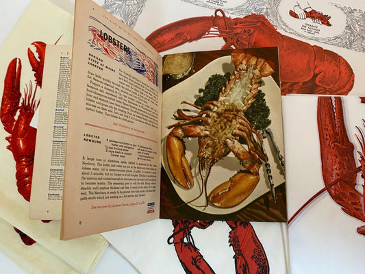 Vintage Maine Lobster Set, Bibs, Napkins, and Recipe Book