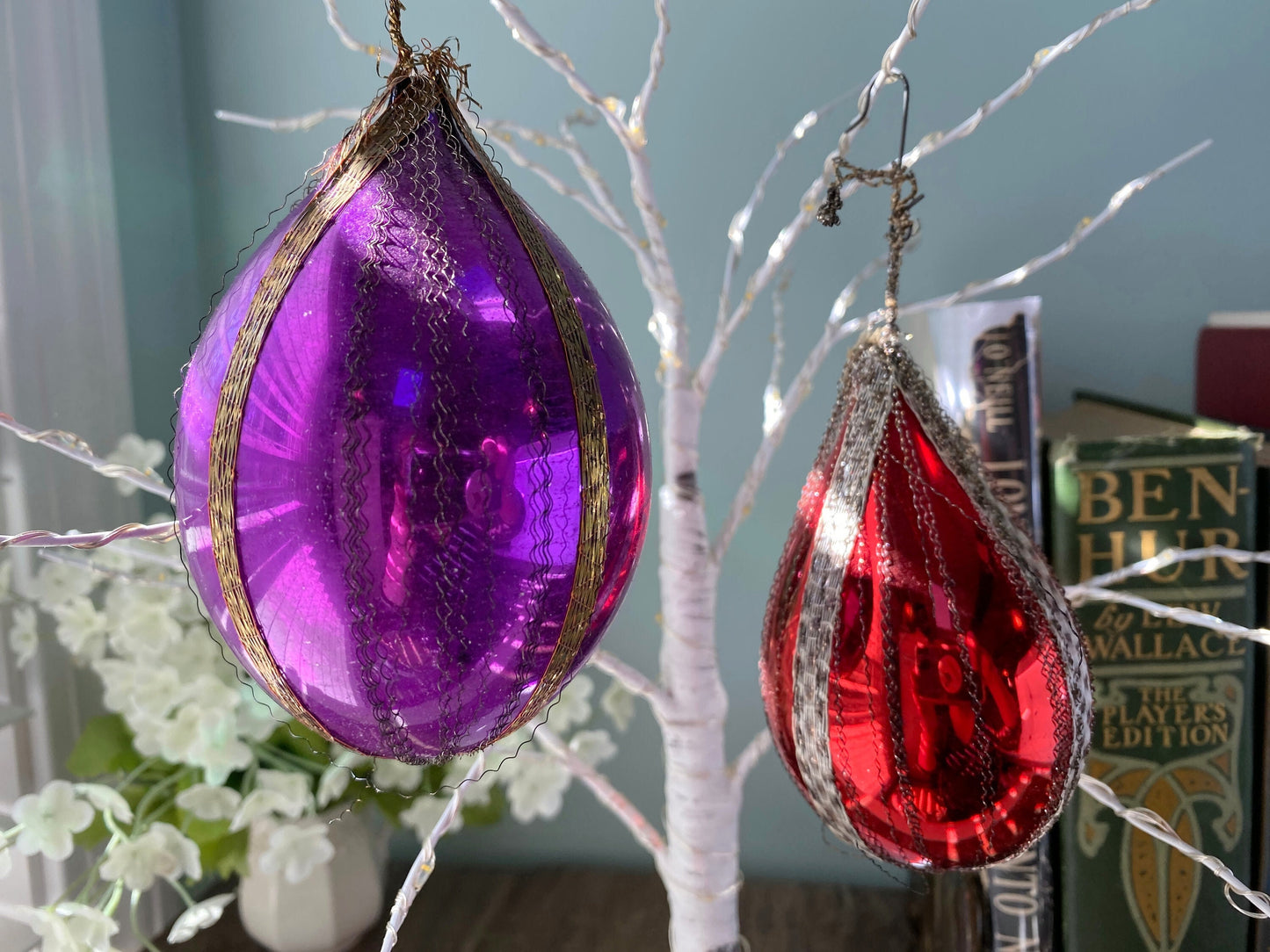 Vintage Wire Wrapped Christmas Glass Ornaments