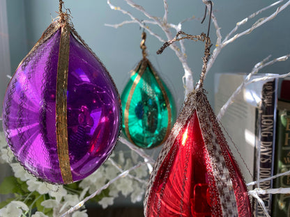 Vintage Wire Wrapped Christmas Glass Ornaments