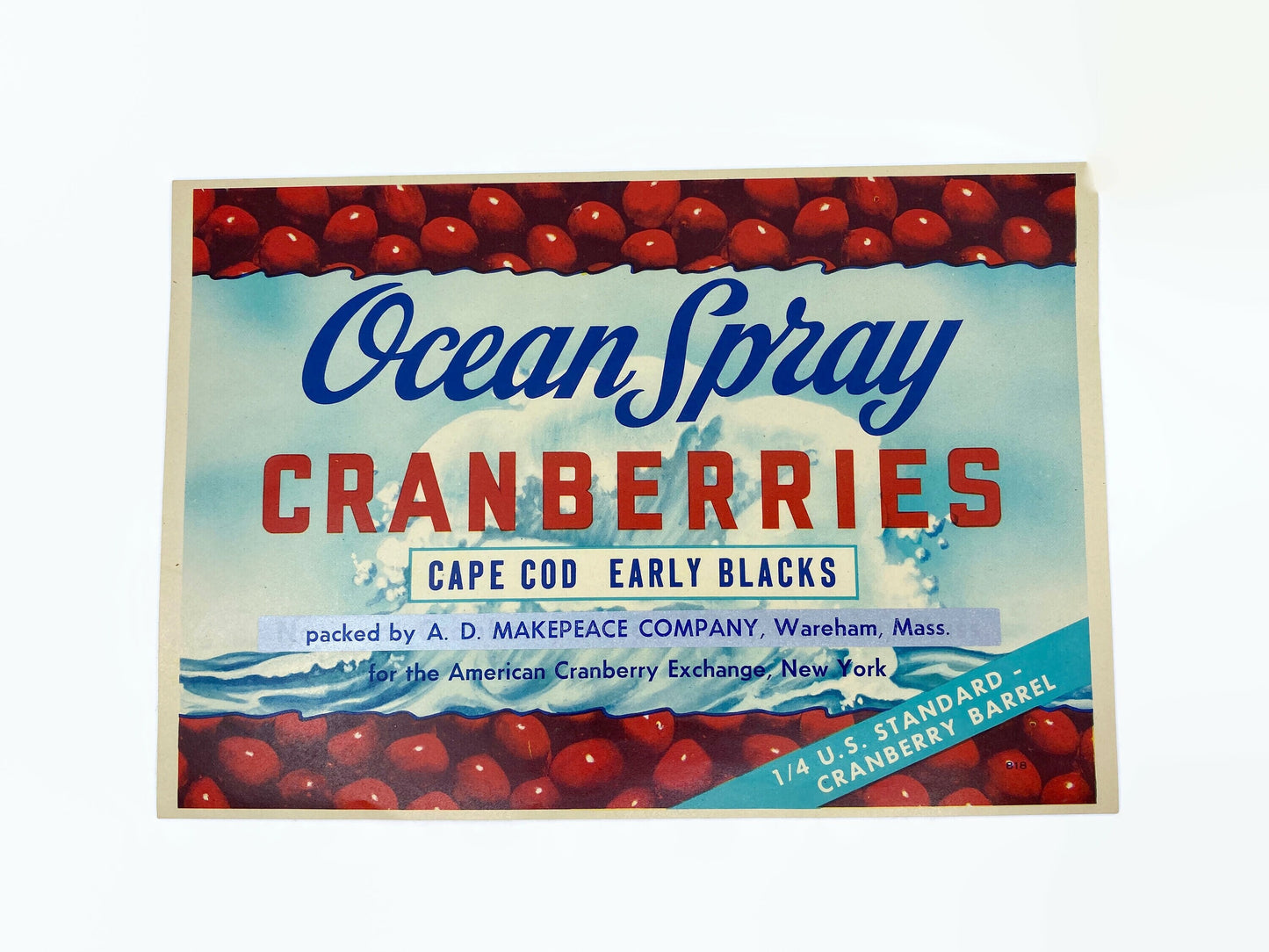 Vintage Ocean Spray Cape Cod Cranberries Crate Label
