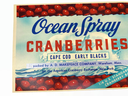 Vintage Ocean Spray Cape Cod Cranberries Crate Label