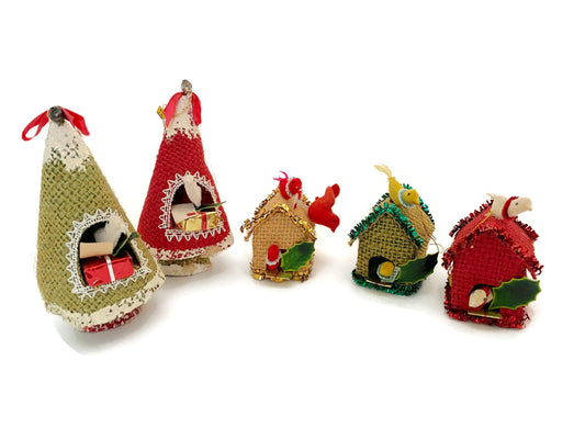 Midcentury Birdhouse Christmas Ornaments Made in Japan