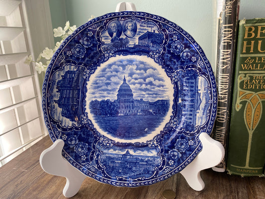 Antique Washington DC Plate Blue and White Historical Pottery