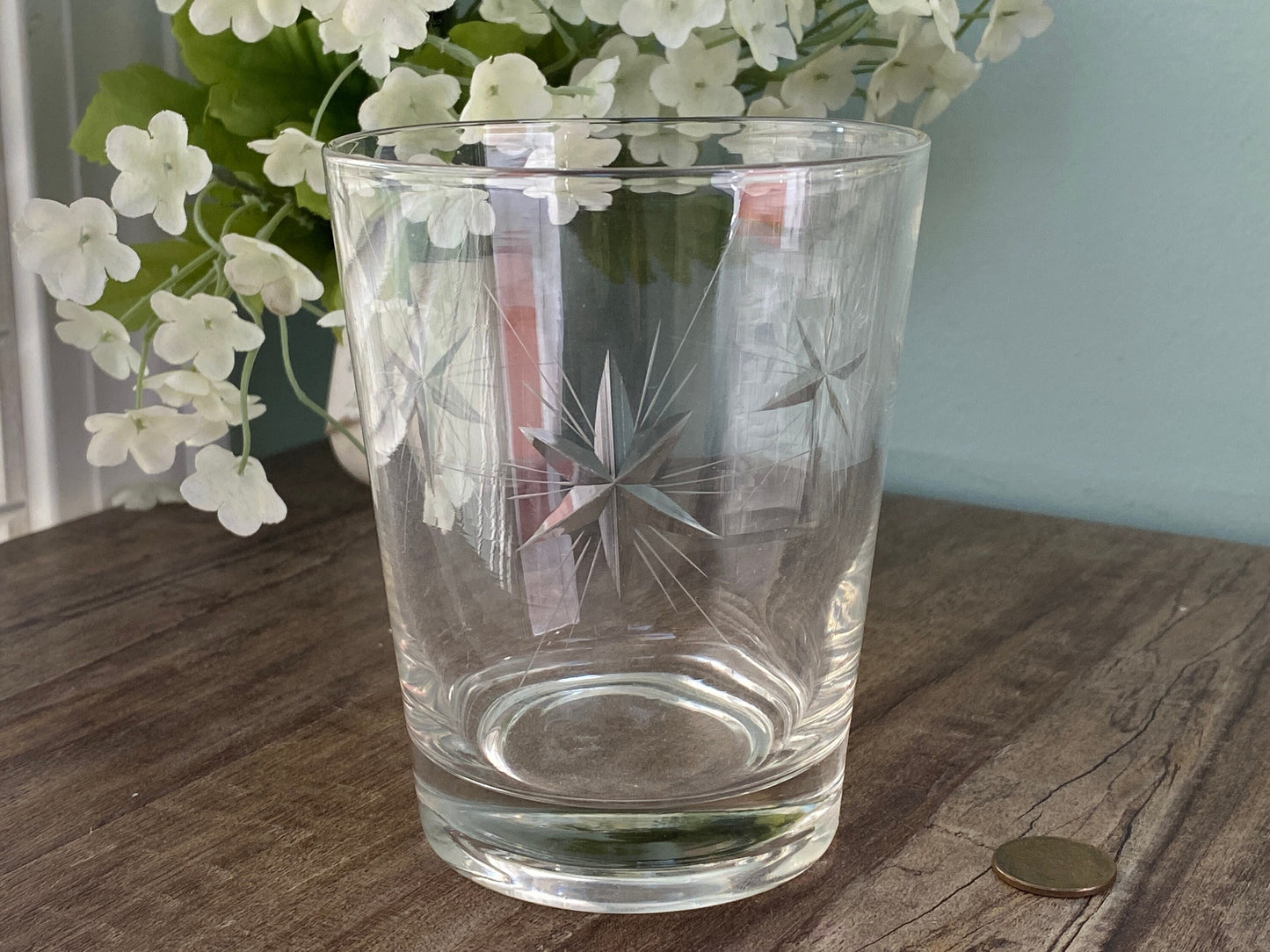 Mid-century Wheel Etched Atomic Star Cocktail Glasses