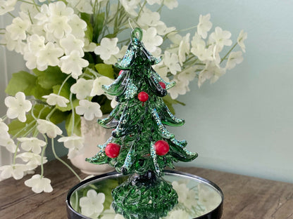 Vintage Spun Green Glass Christmas Tree Ornament