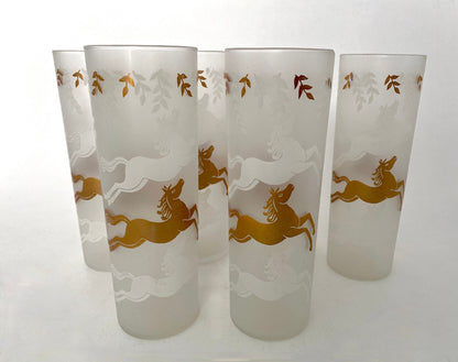 Midcentury Frosted Horse Cocktail Glasses