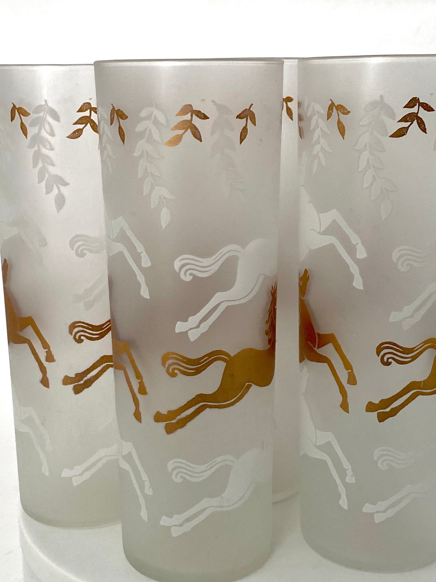 Midcentury Frosted Horse Cocktail Glasses