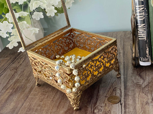 Midcentury Ornate Filagree Gold Jewel Box