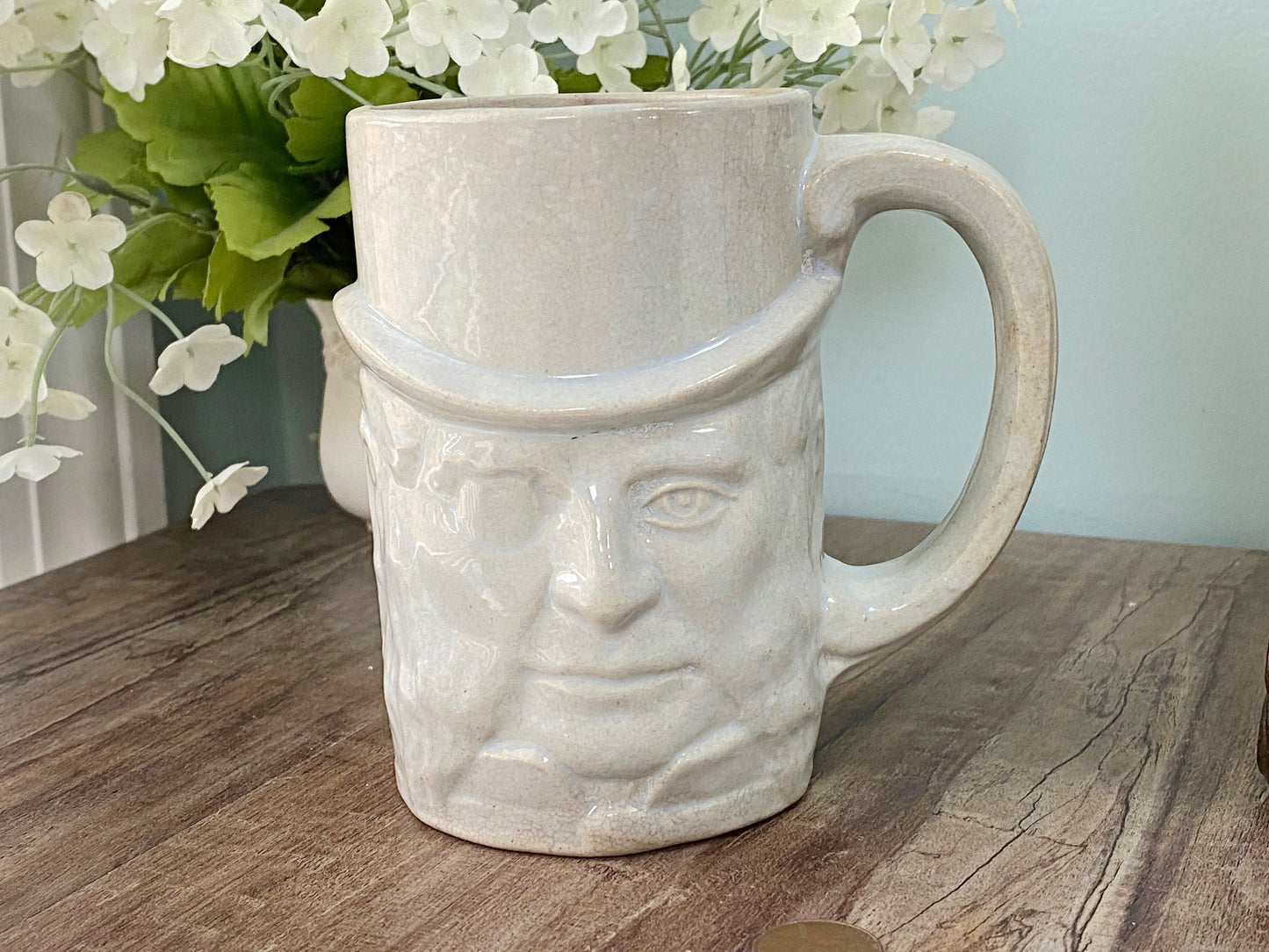 Antique Stoneware Man with Monocle Mug