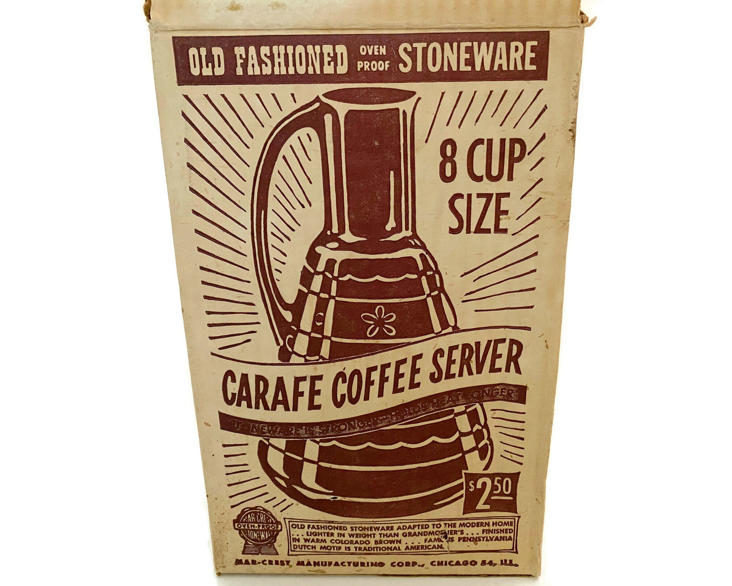 Midcentury Stoneware Coffee Carafe in Original Box