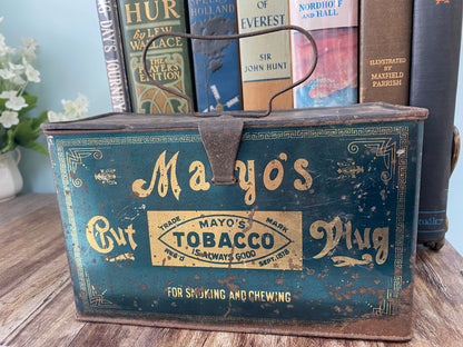 chewing tobacco tins Antique Tobacco Tin, Mayo's Cut Plug Metal Lunch Box Tin – Duckwells chewing tobacco tins Antique Tobacco Tin, Mayo's Cut Plug Metal Lunch Box Tin – Duckwells