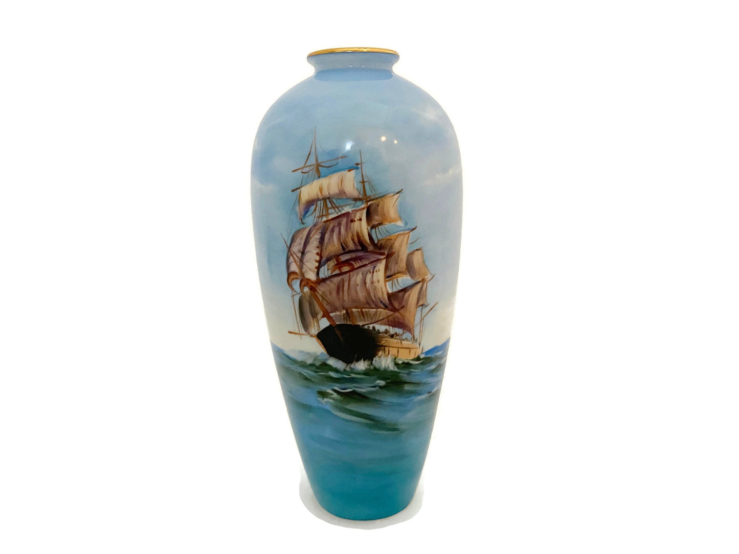 Vintage Notitake Clipper Ship Vase Signed by the Artist