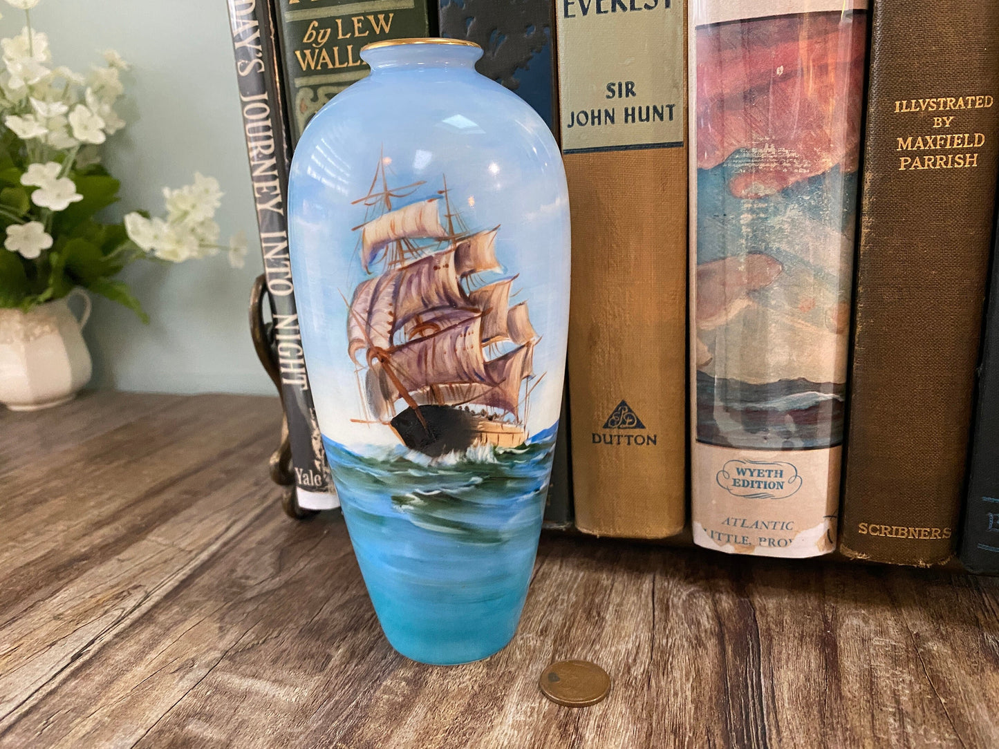 Vintage Notitake Clipper Ship Vase Signed by the Artist