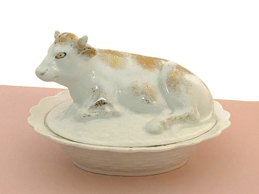 Antique Porcelain Cow Covered Dish