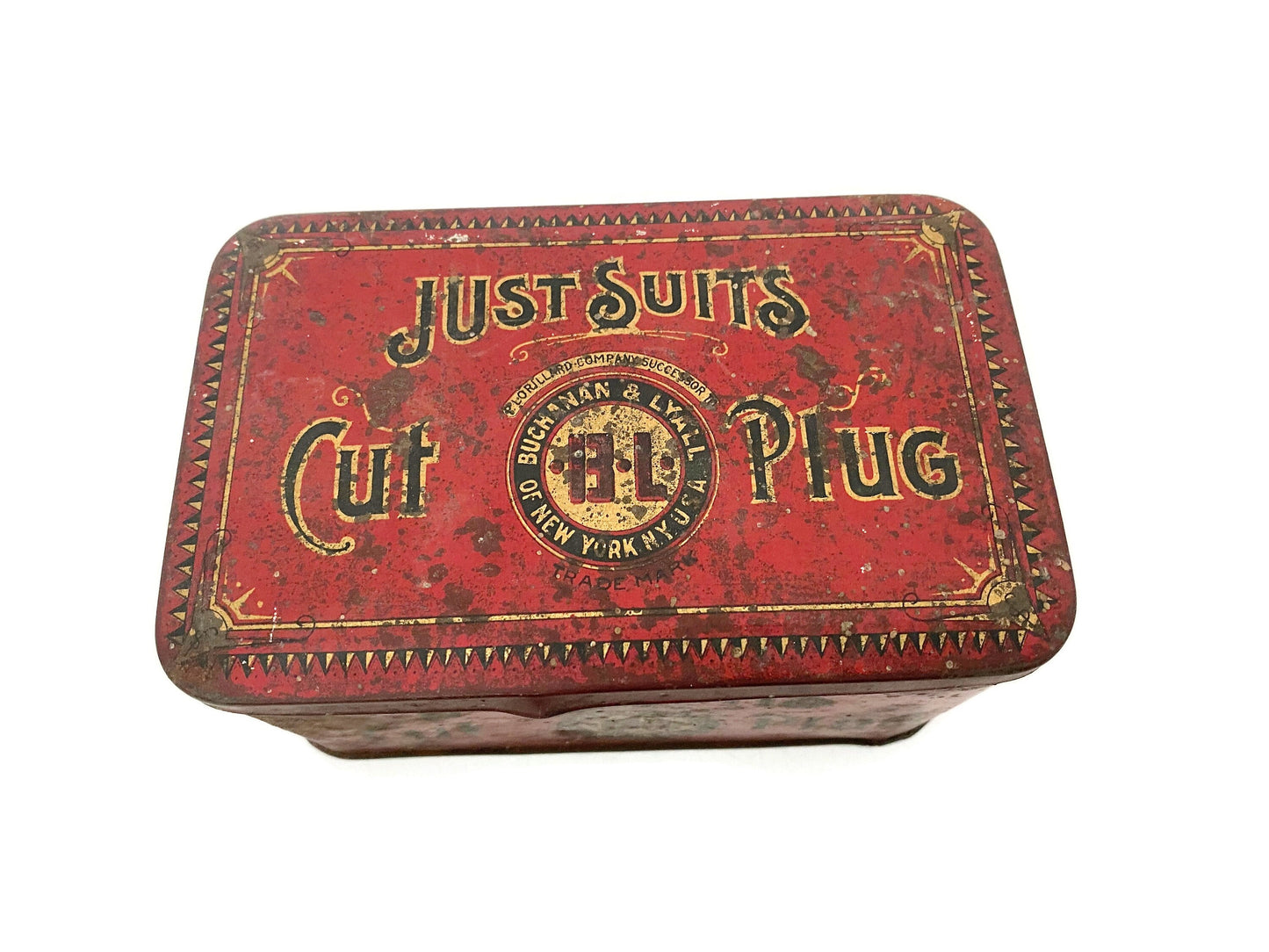 Antique Just Suits Advertising Tin