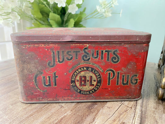 Antique Just Suits Advertising Tin