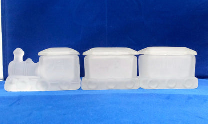 Vintage Train Set Frosted Glass Trinket Boxes with Lids